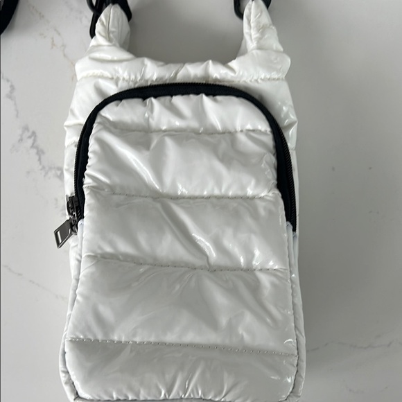 Chic Black and White Quilted Crossbody Bag with Striped Strap - Picture 3 of 7